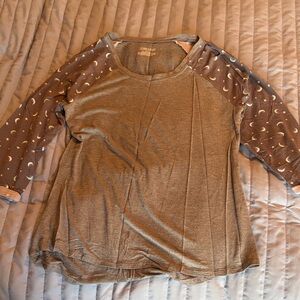 Jasmine & Ginger Gray Raglan Long Sleeve Tee with Moon Print Sleeves
